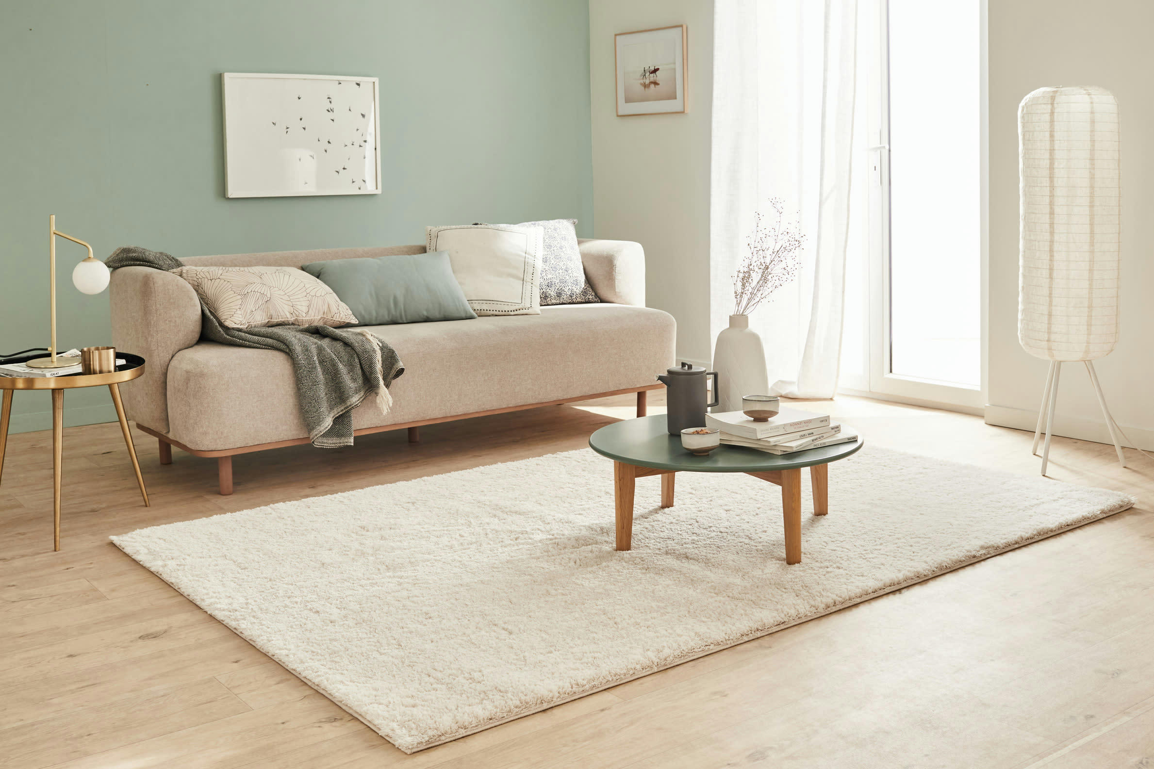 COSY - Tapis en polyester brillant motif uni crème 120x160