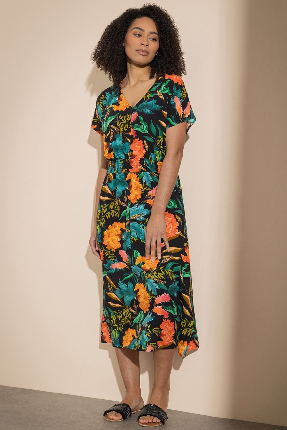 Klass. Exotic Floral Print Midi Dress