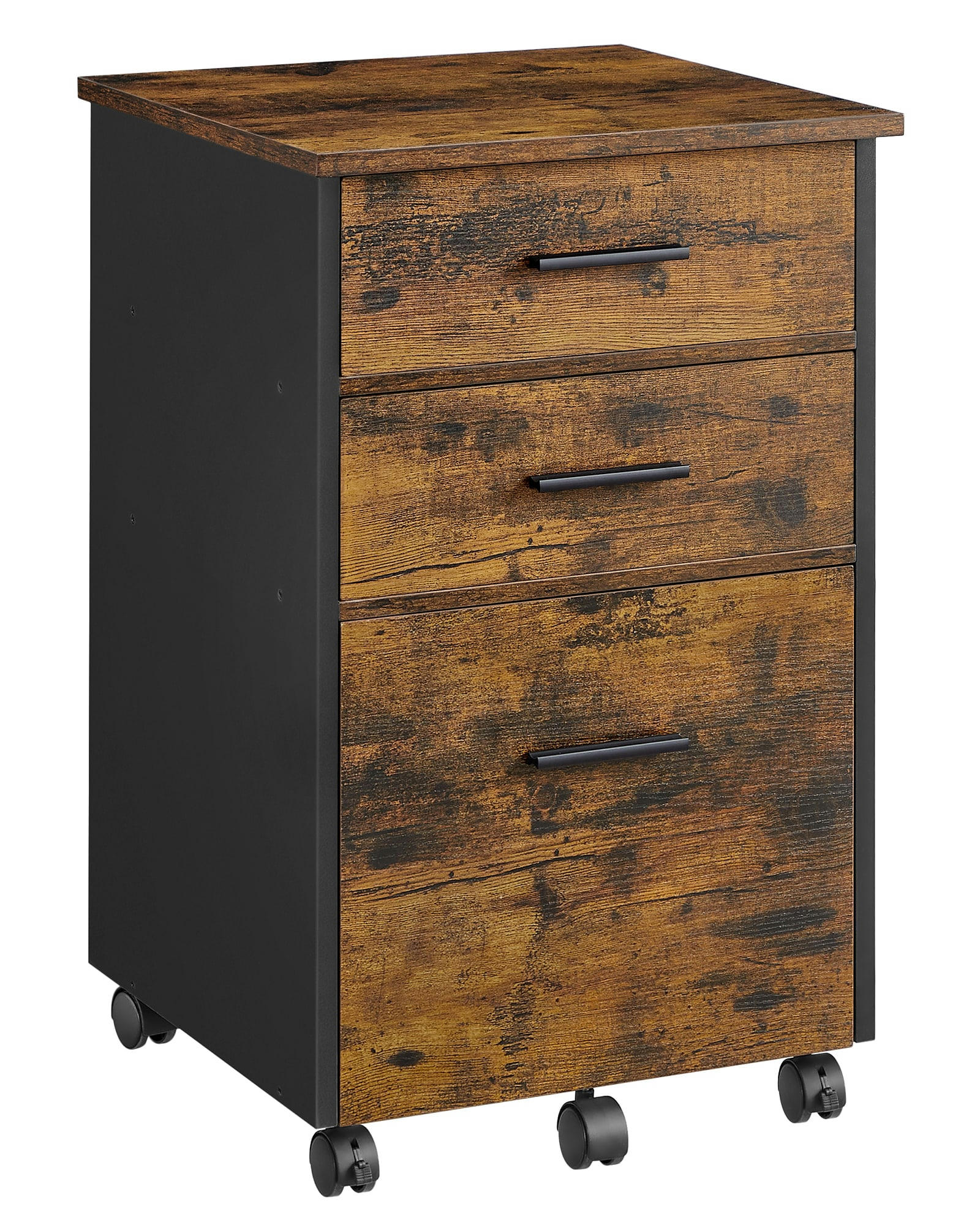 - Caisson de bureau 3 tiroirs tissu effet bois marron rustique