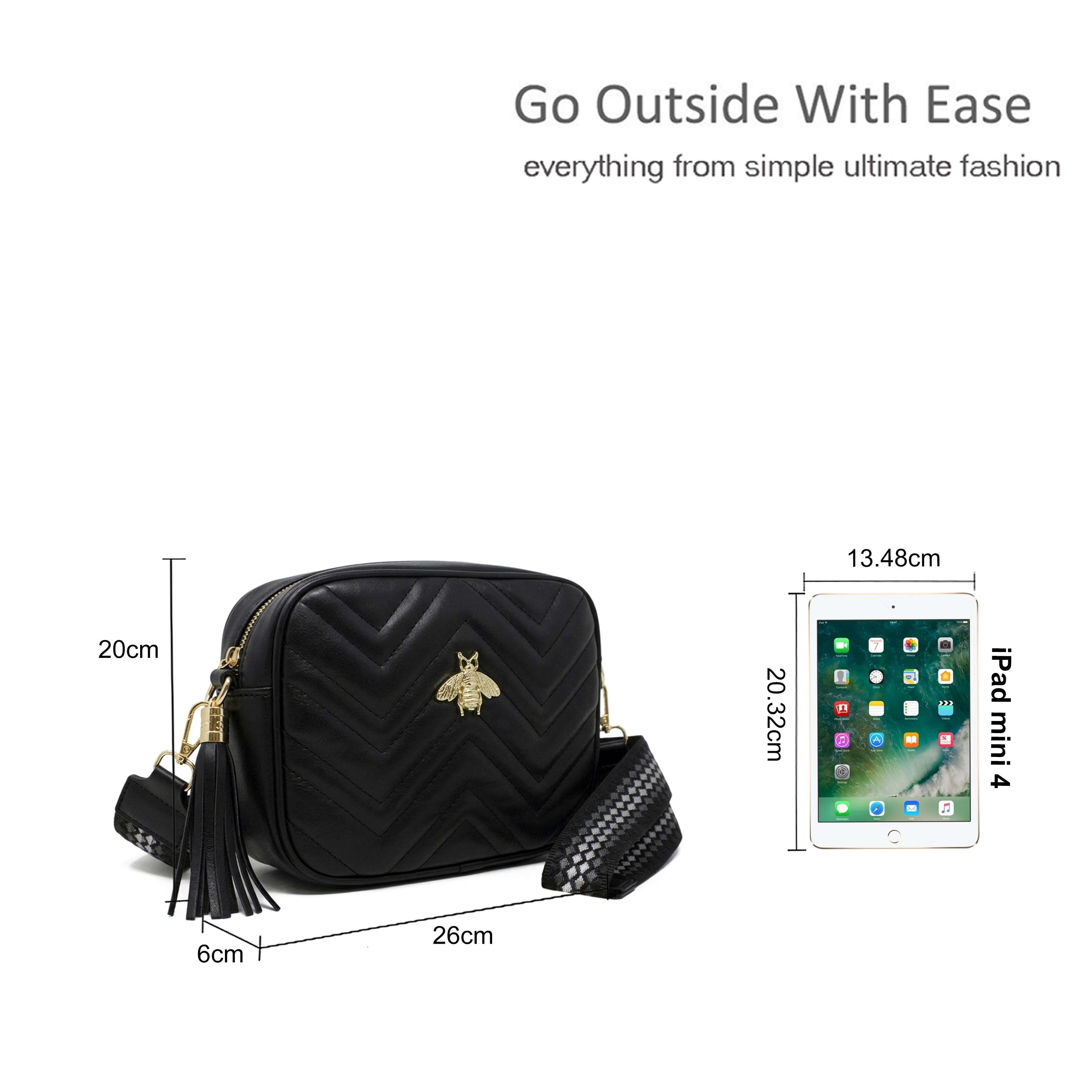 Kitise Bee Embellishment Quilted Chevron Crossbody Camera Bag