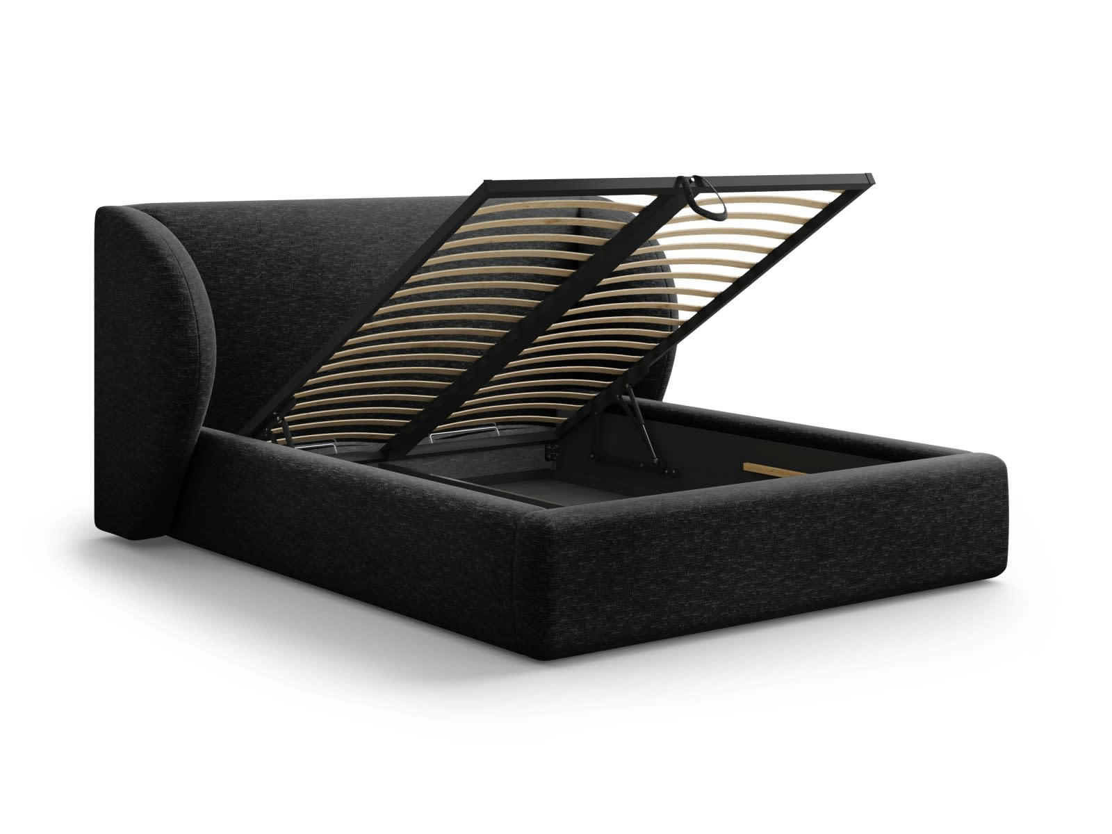 MILEY - Lit coffre avec tête de lit 200x200cm en tissu chenille noir