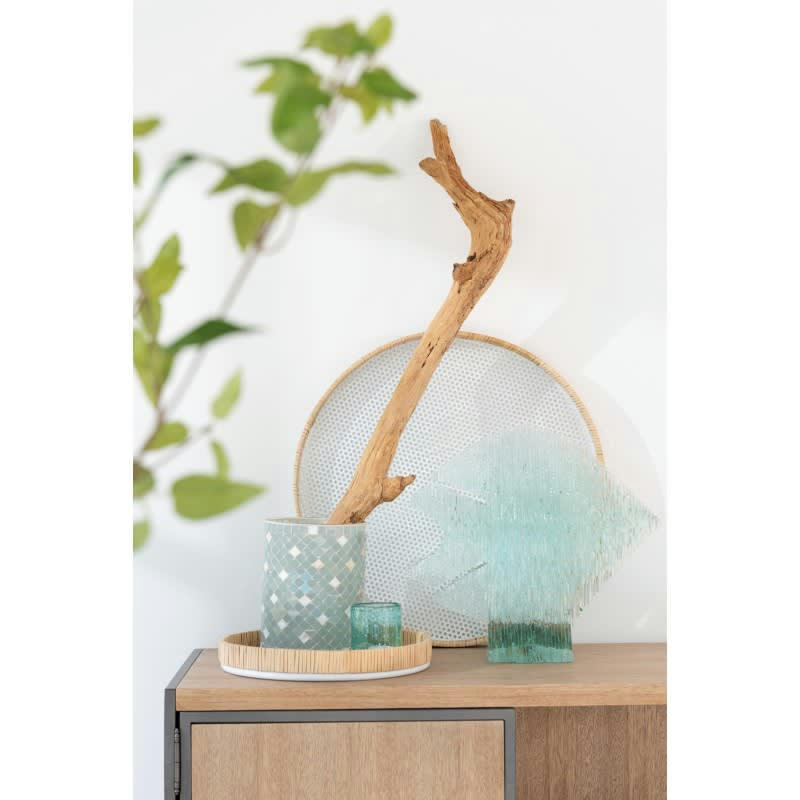 MOSAÏQUES - Photophore droit verre gris/nacre H20,5cm