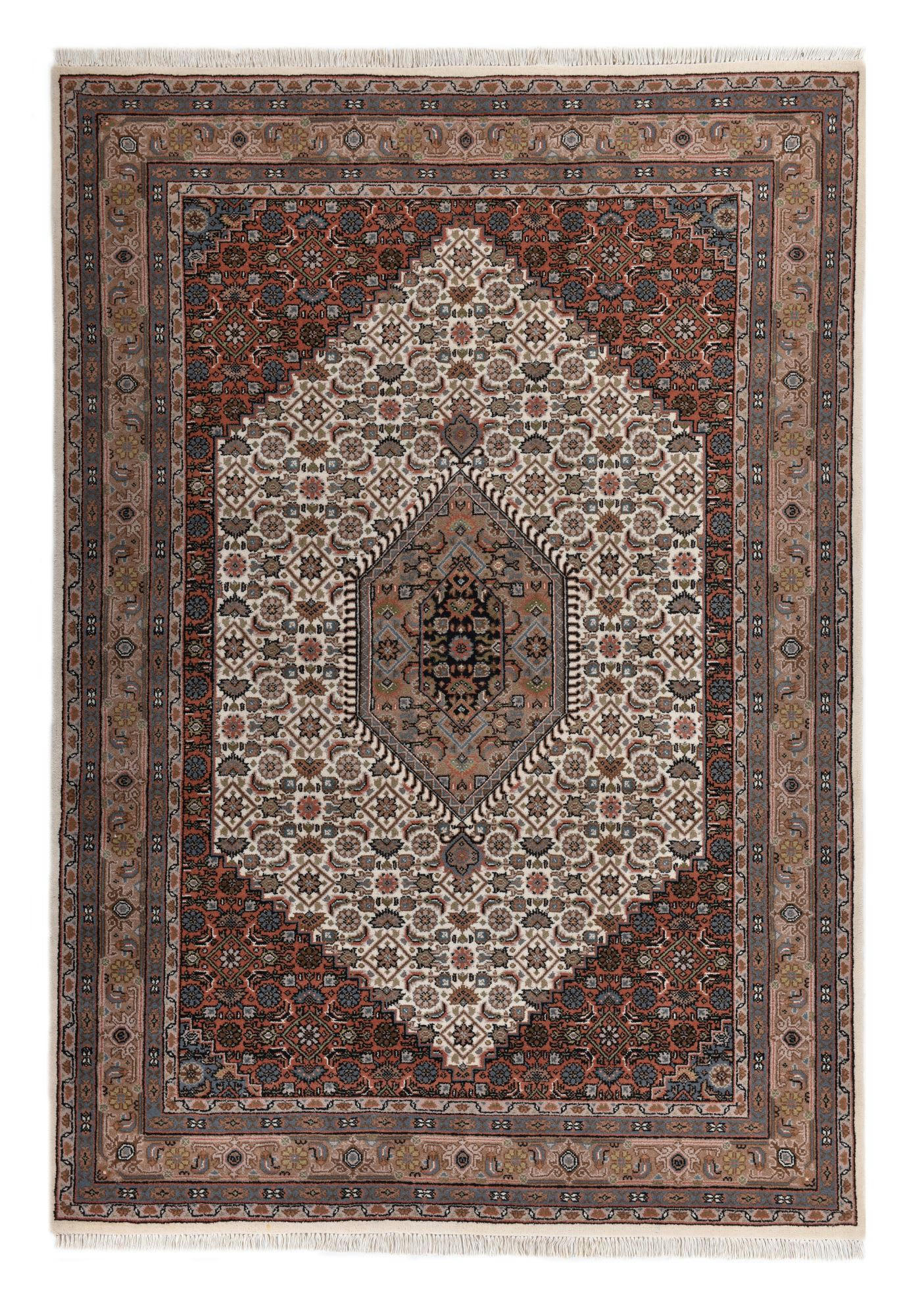 BENARES - Tapis d'orient classique noué main en laine marron crème 250x350 cm