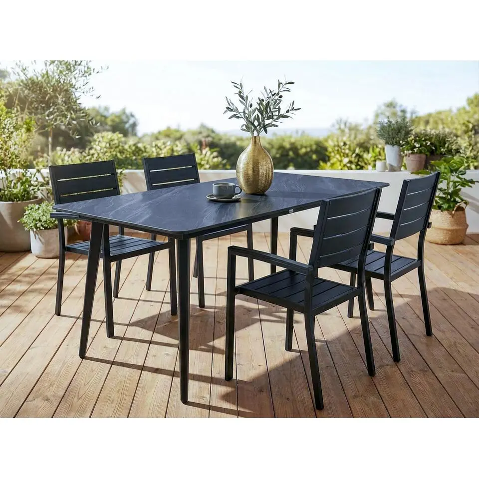 RODALLO - Tuintafel - Zwart marmer - 160 x 90 cm - Gesinterde steen