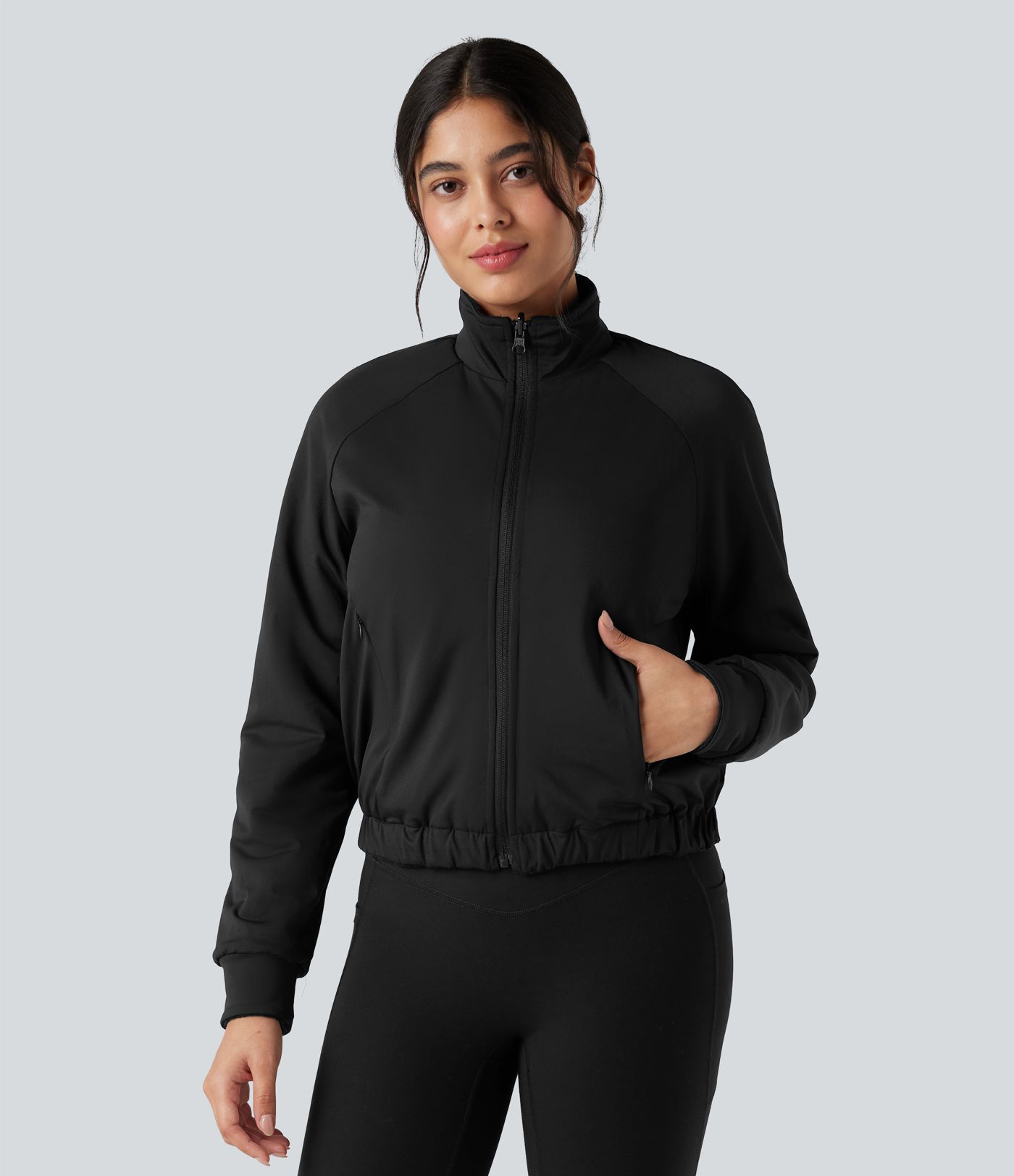 Veste polaire de randonnée réversible col montant manches longues avec poches (Deux looks en un)