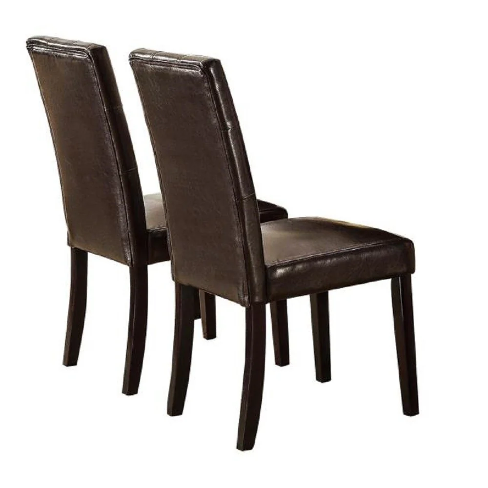 Set of 2pc Faux Leather Upholstered Dining Chair，Modern High Back Side Chair with Button Tufted Decoration and Rubber Wood Legs