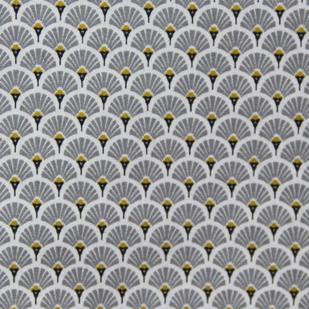 EVENTAILS - Nappe plastifiée 200x150 cm éventails  en tissu  gris