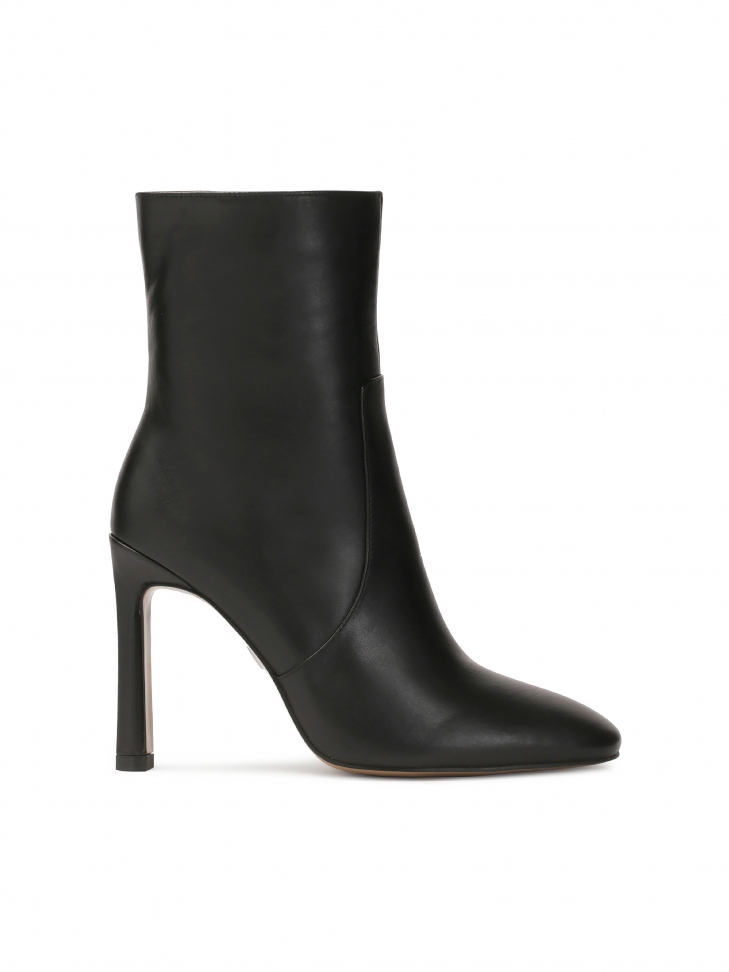 Black leather calf-length boots