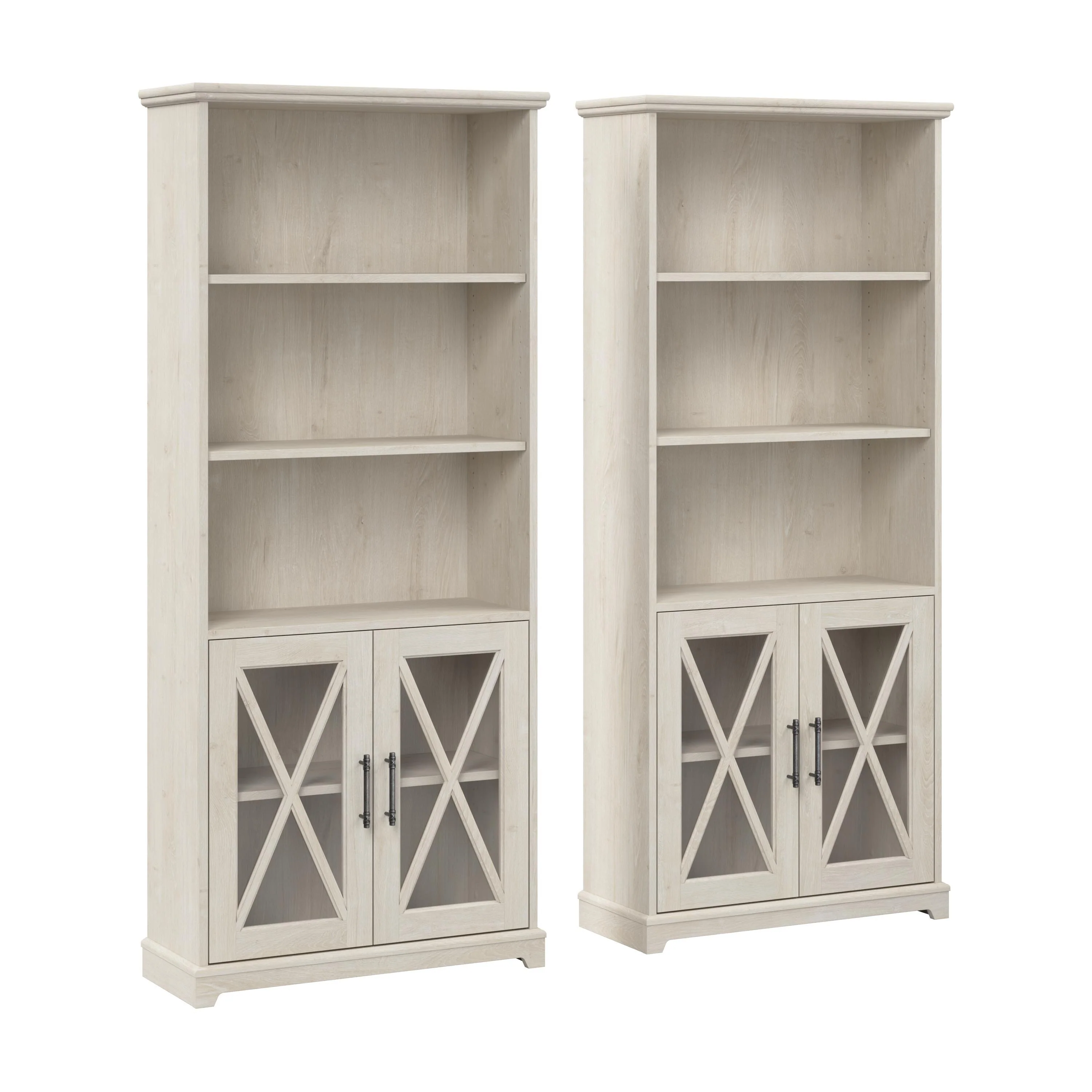 Lennox 5 Shelf Bookcase with Glass Doors - Set of 2 by Bush Furniture