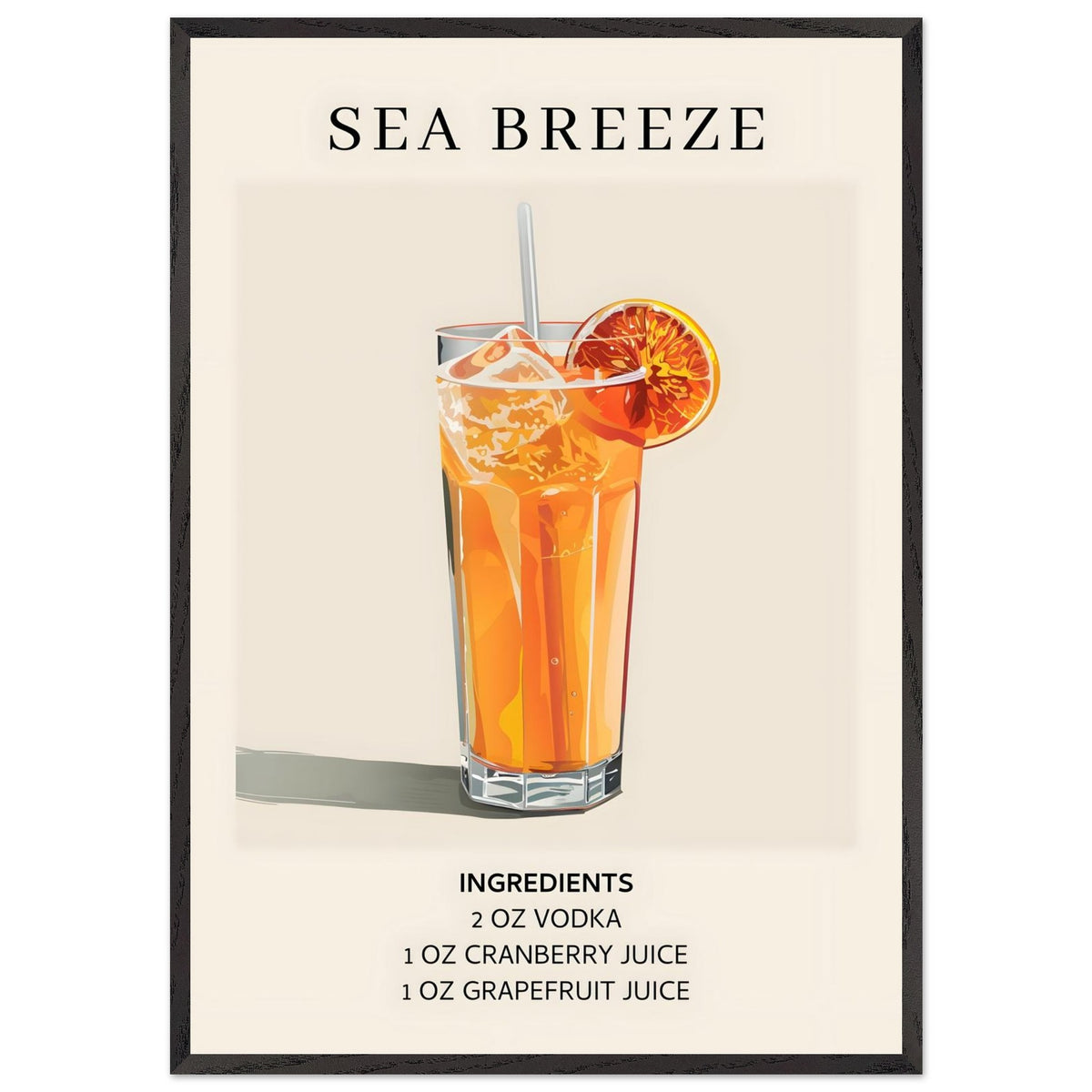 Artfulprints Poster met Lijst Sea Breeze cocktail - Ingrediënten  - 70x100 cm - Oranje