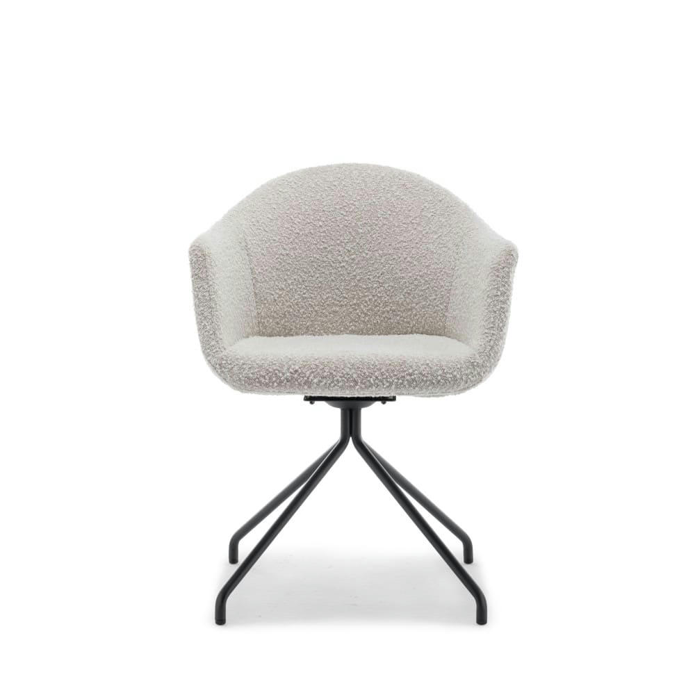 KOOIJ - Chaise de bureau en tissu bouclette et métal ecru