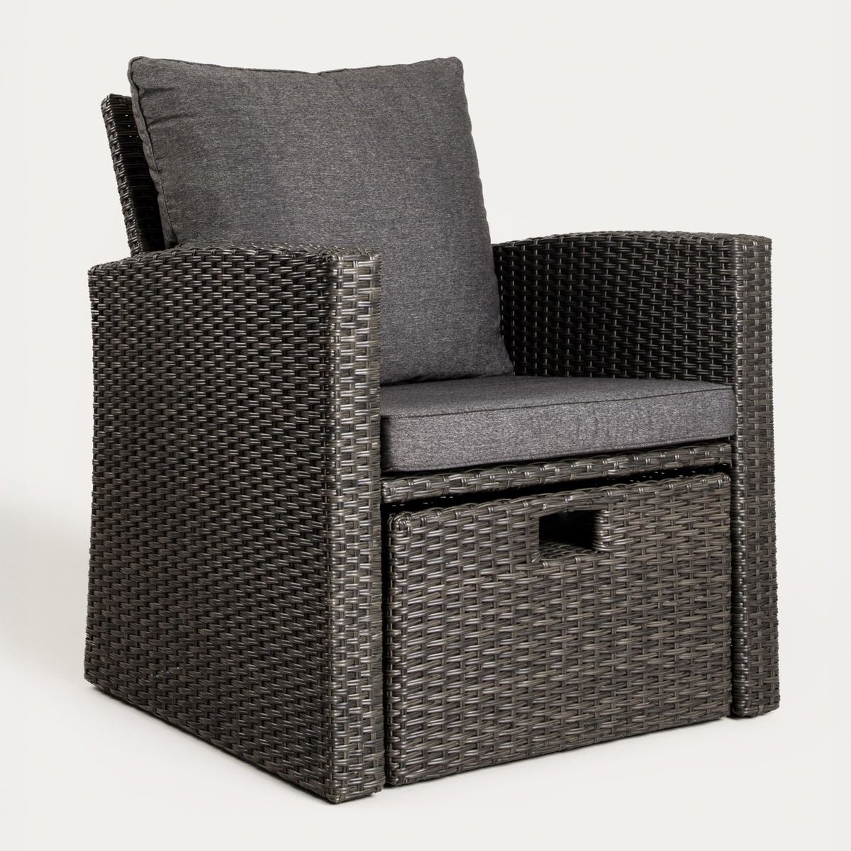 Fotel LINDE ogrodowy z podnóżkiem szary 73x70x81 cm