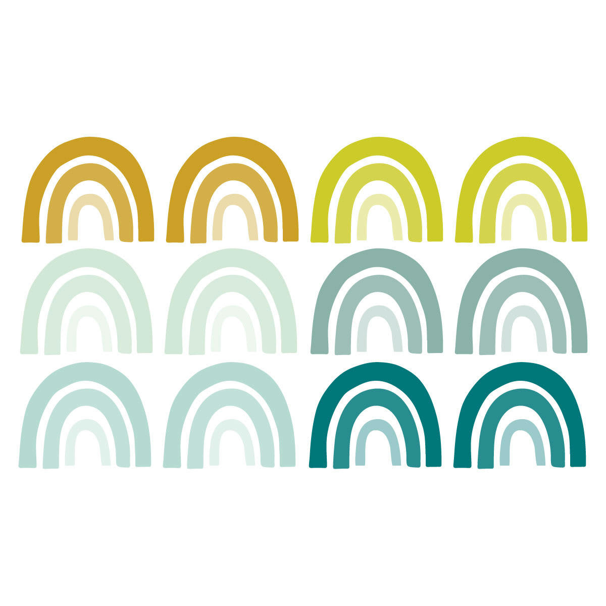 RAINBOWS2 - Stickers mureaux en vinyle arcs en ciel vert et moutarde