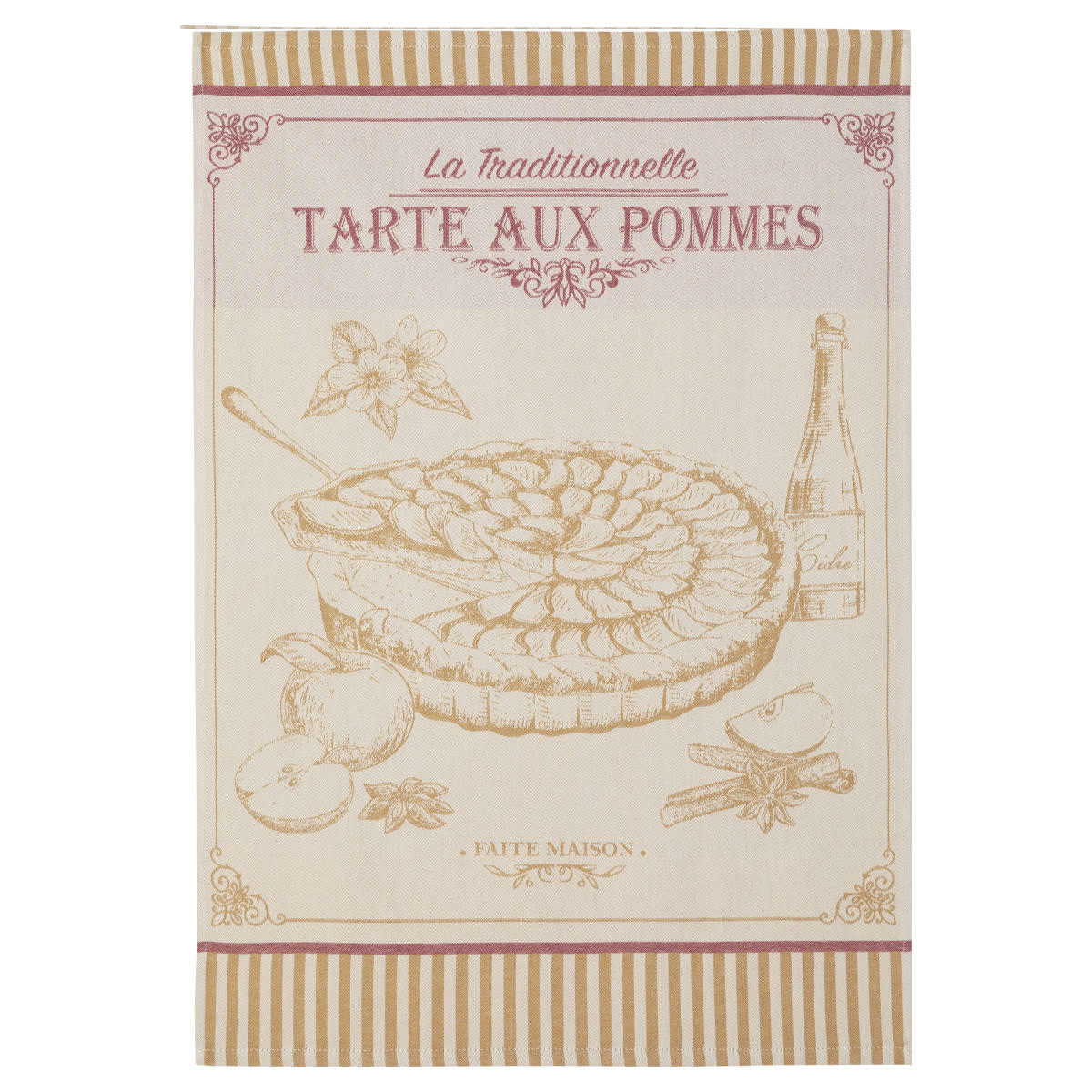 TARTES AUX POMMES - Torchon en jacquard de coton beige 50x75