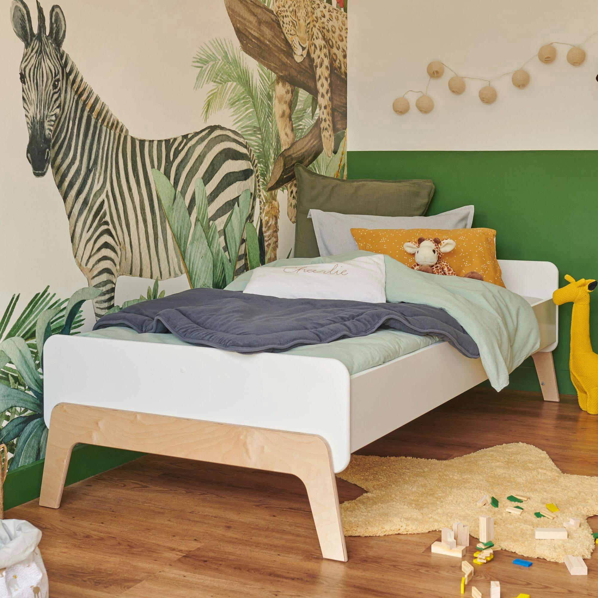 SERENITE - Lit évolutif  en MDF blanc et bois clair 90 x 190 cm