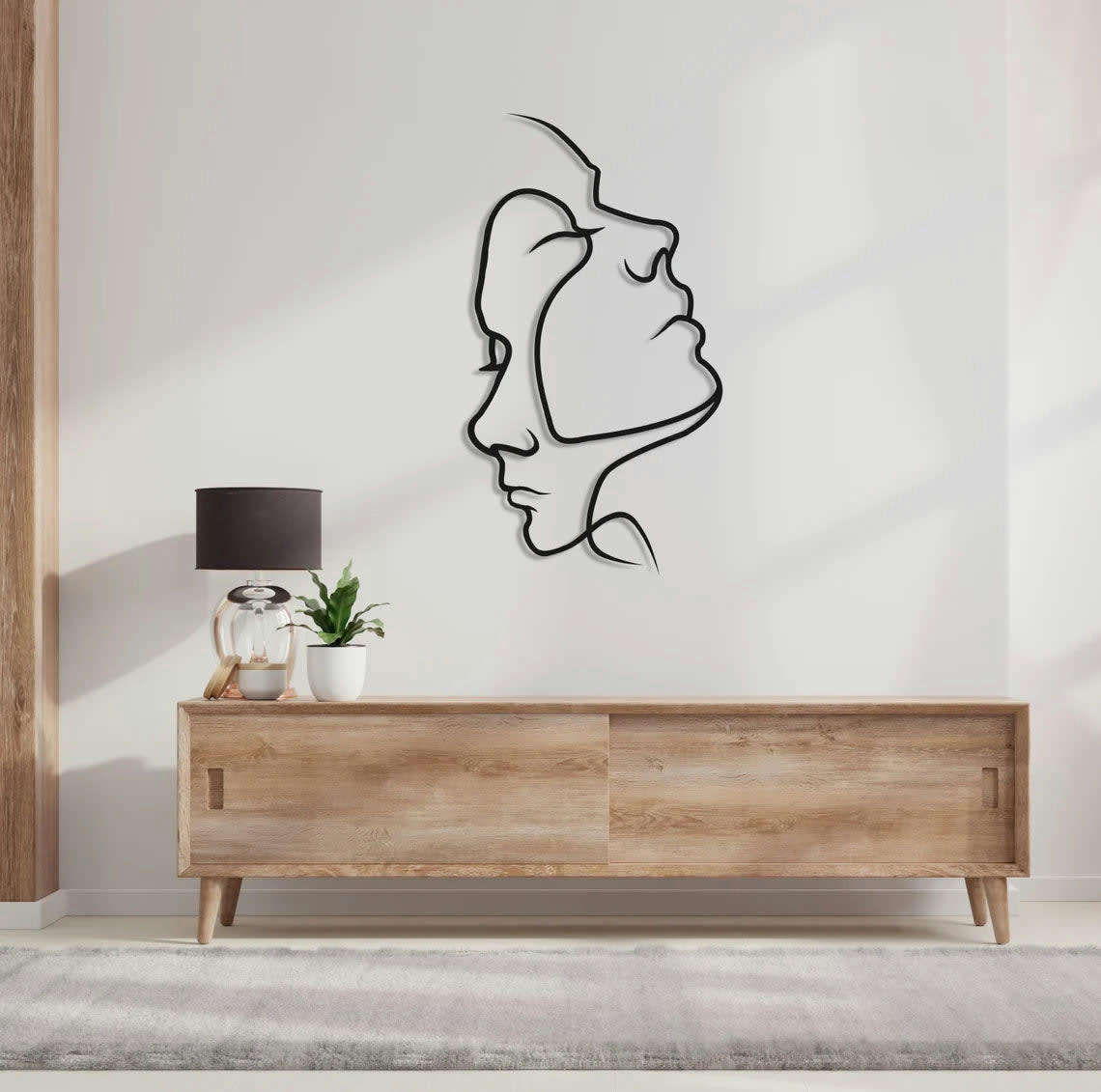MINIMALISTE - Décoration murale minimaliste 2 visages en métal noir 53x95 cm