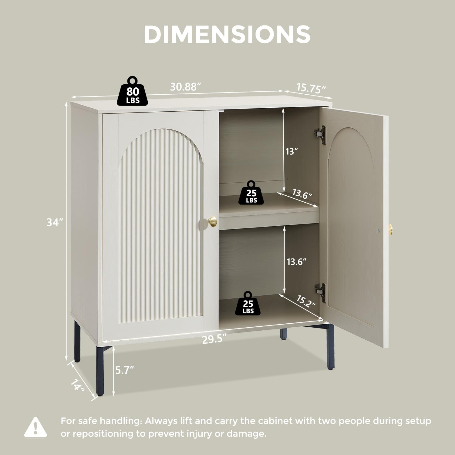 Modern TV Stands for 80 Inch TV, 92.63 W Wood Entertainment Center w/Adjustable Shelves, Mid Century Modern TV Stand w/Arched Fluted Doors, Media Console Cabinet for Living Room, Cream