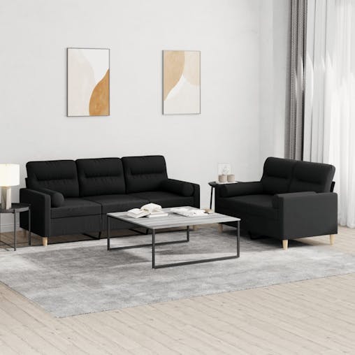 NNEVL 2 Piece Sofa Set with Pillows Black Fabric