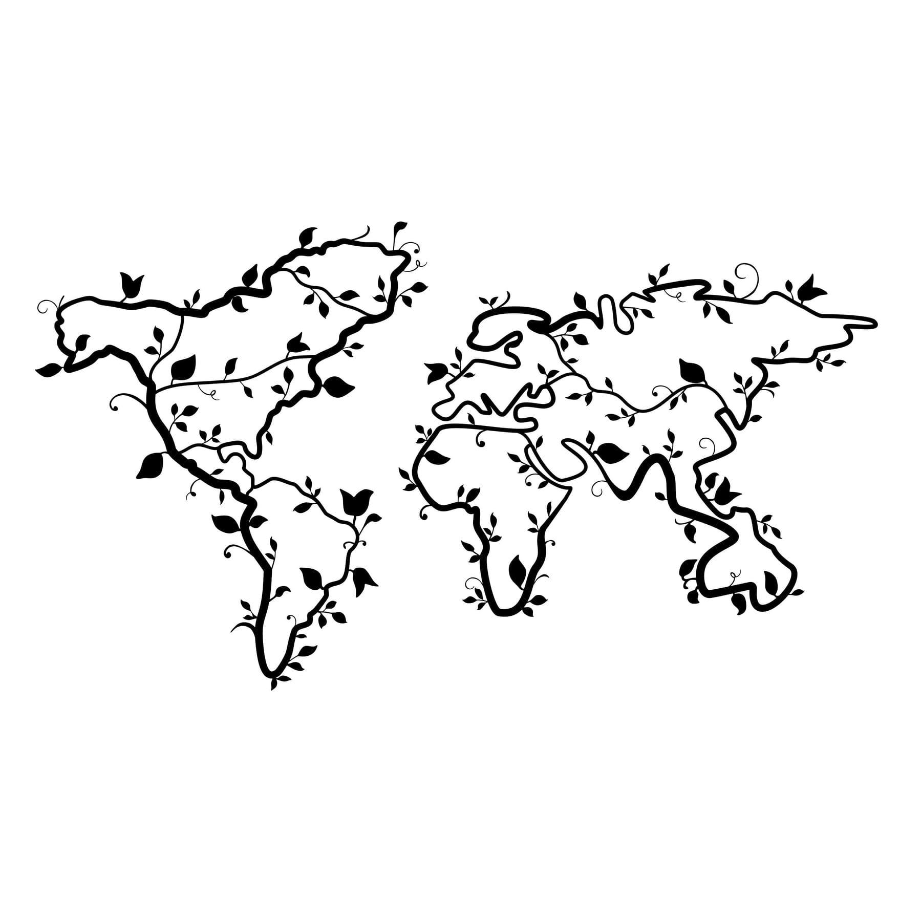 - Déco murale carte du monde lierre en métal noir 112x64 cm