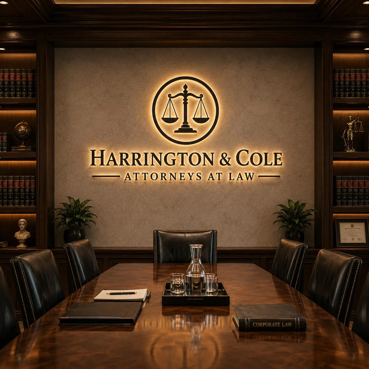 Custom Law Firm Sign, LED Backlit Metal Logo for Law Office Reception Wall