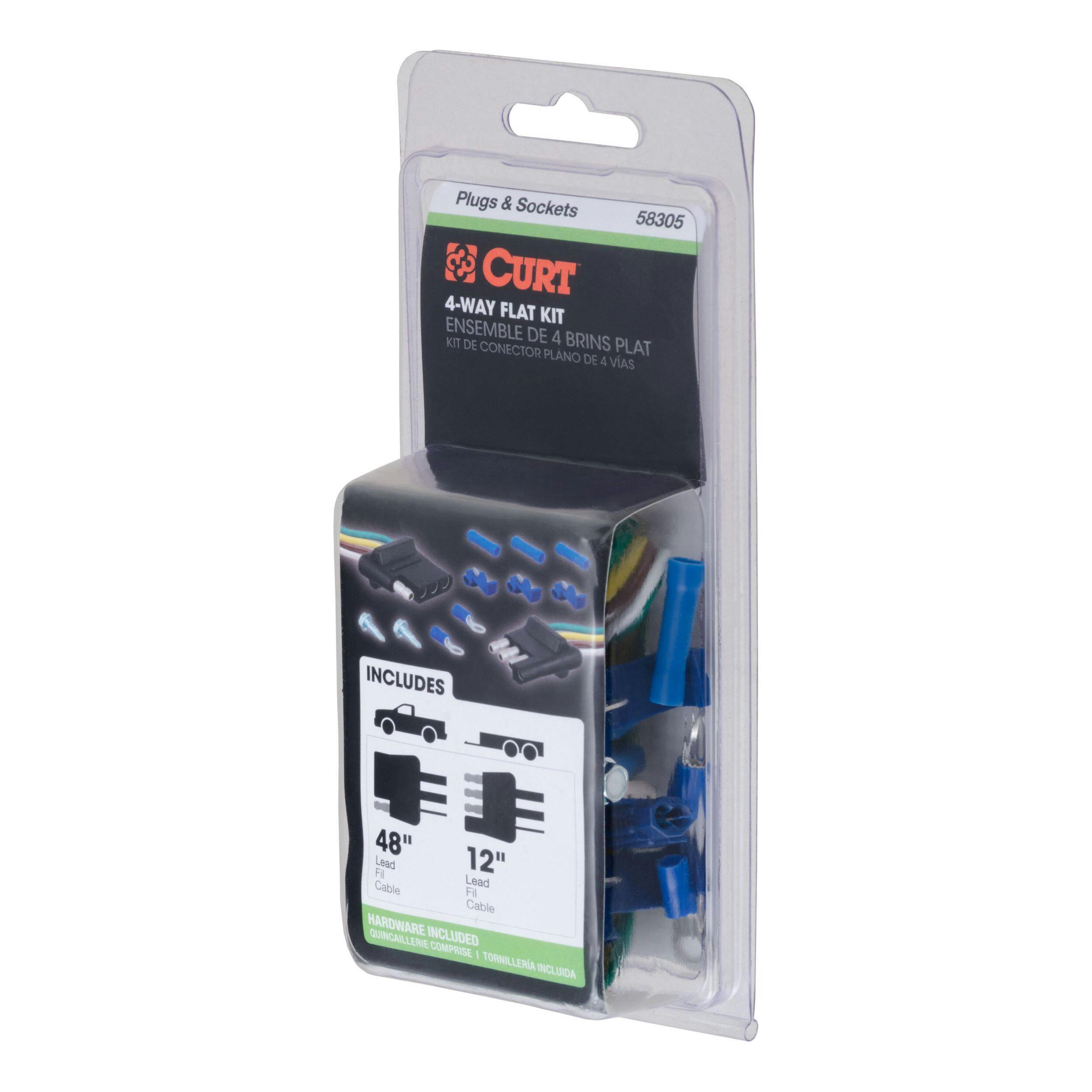 CURT 58305 4-Way Vehicle & Trailer Connector Plug & Socket with 12-in & 48-in Wires & Hardware