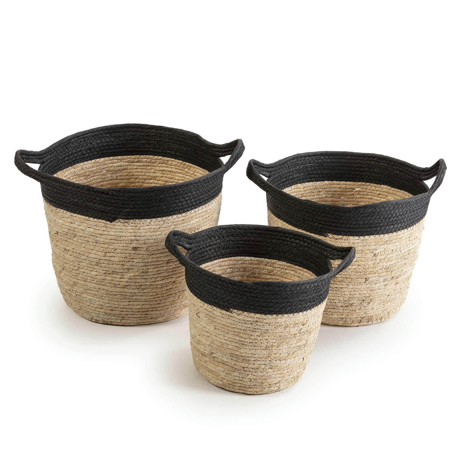 OTILIA - Set de 3 paniers fibre naturelle et papier, noir/beige