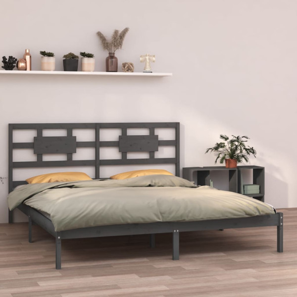 Rama łóżka szara lite drewno 200 x 200 cm