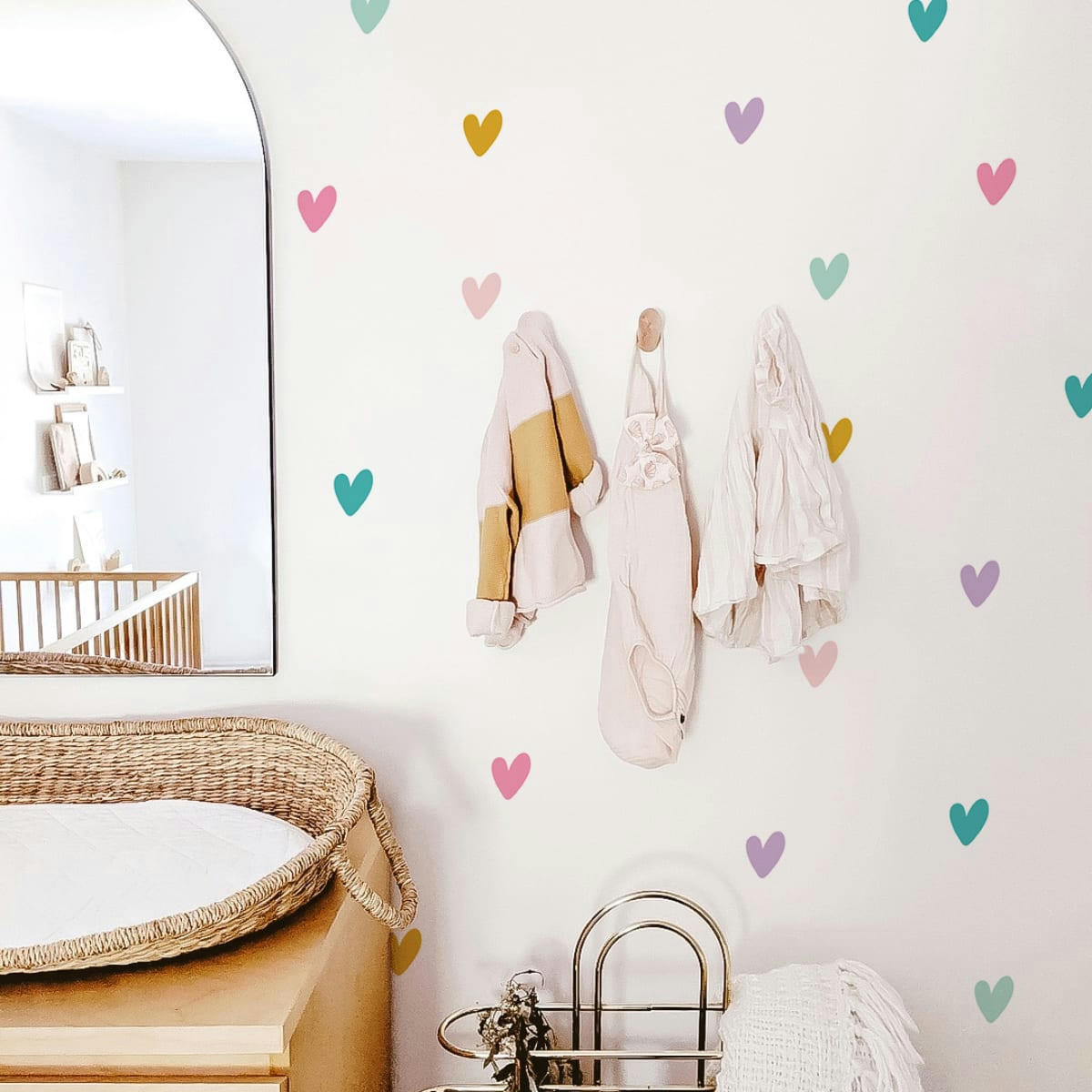 RAINBOWS3 - Stickers mureaux en vinyle petits coeurs rose et lilas