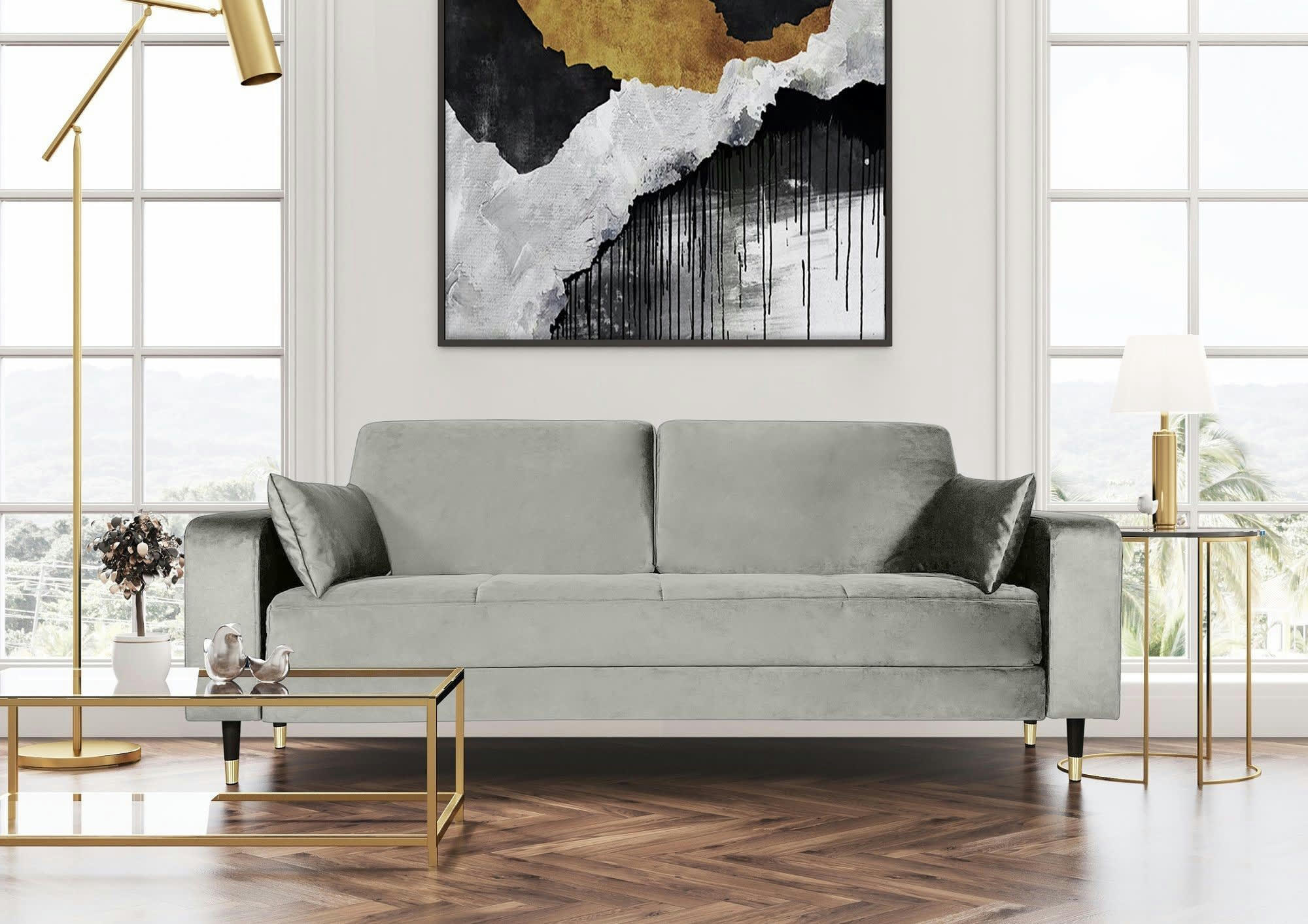 OCTAVE - Canapé fixe 3 places  en tissu gris argent