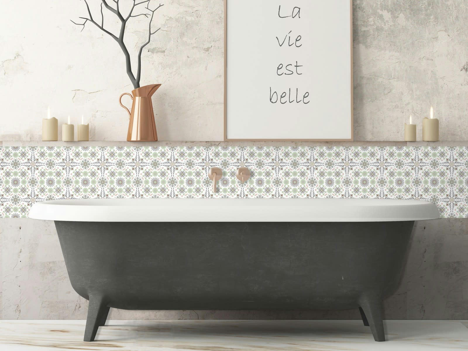 LISBONNE - Crédence adhésive vert clair 200x40cm