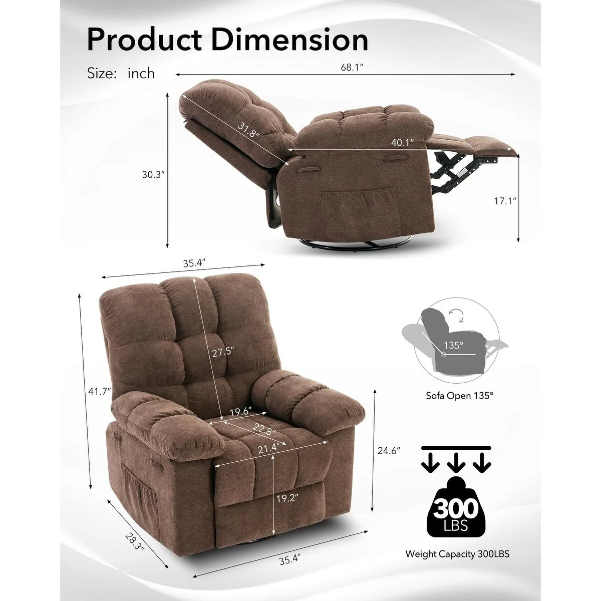 Rocking Recliner Chair,360° Swivel Rocker Chair