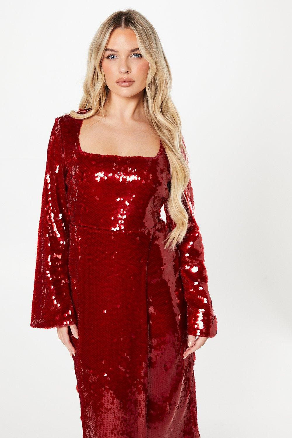 Coast Petite Party Sequin Long Sleeve Pencil Dress