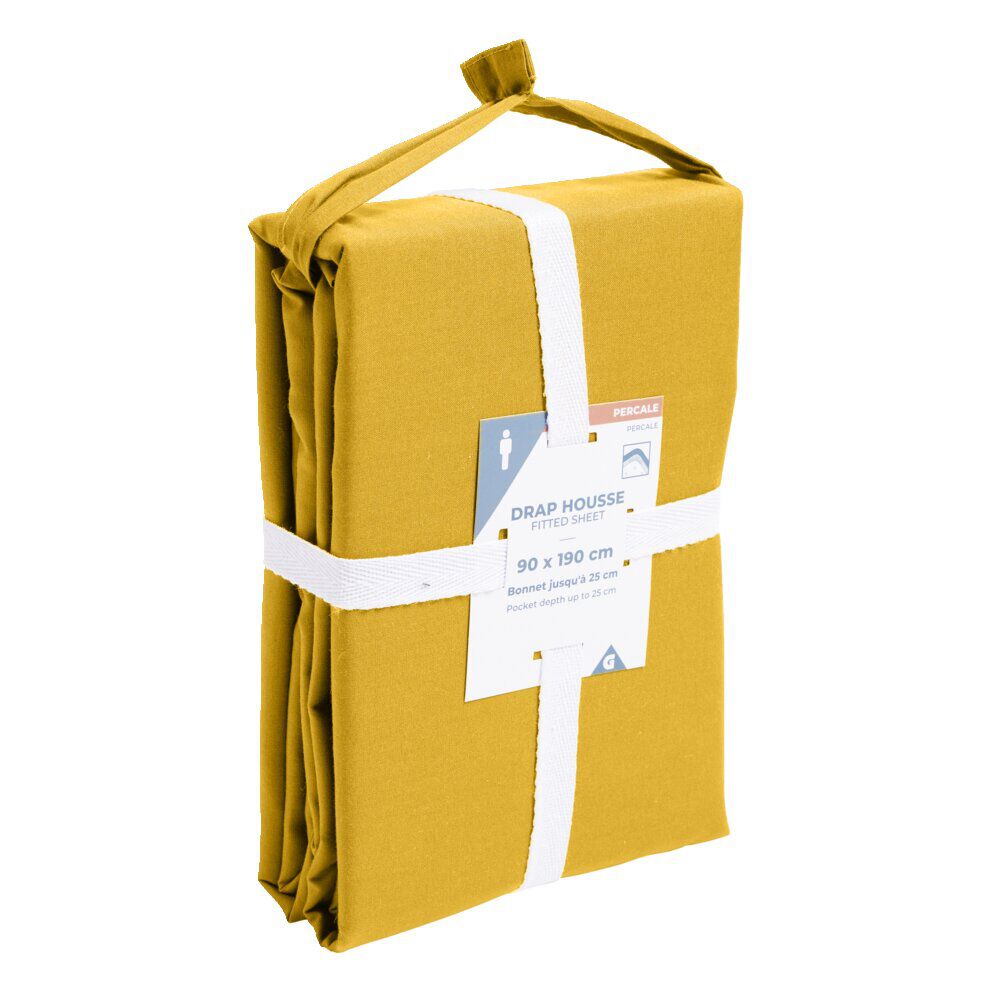 Drap housse 90x190cm 100% coton percale marron foncé