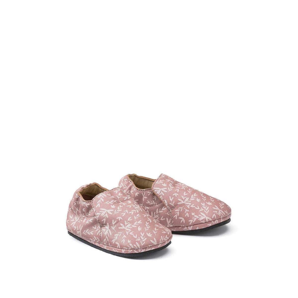 Chaussons en cuir, motif feuillage