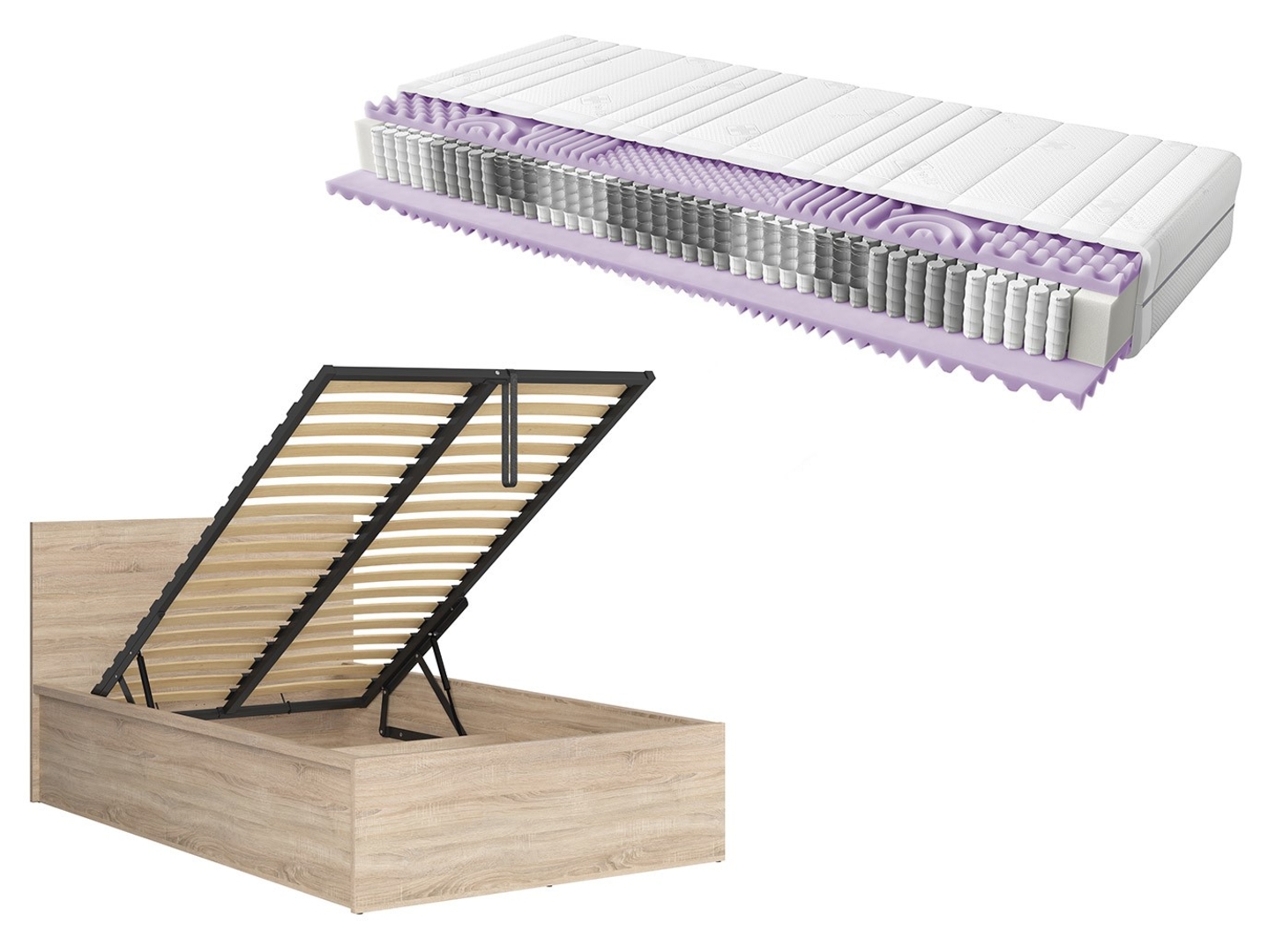 Zestaw łóżko Tetrixdąb sonoma ze stelażem i materac Mimas 120x200