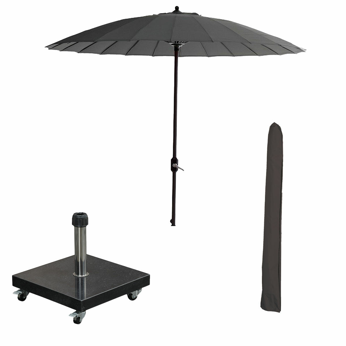 Garden Impressions stokparasol Manilla d grijs Ø250 cm met 40kg Eureka voet en hoes