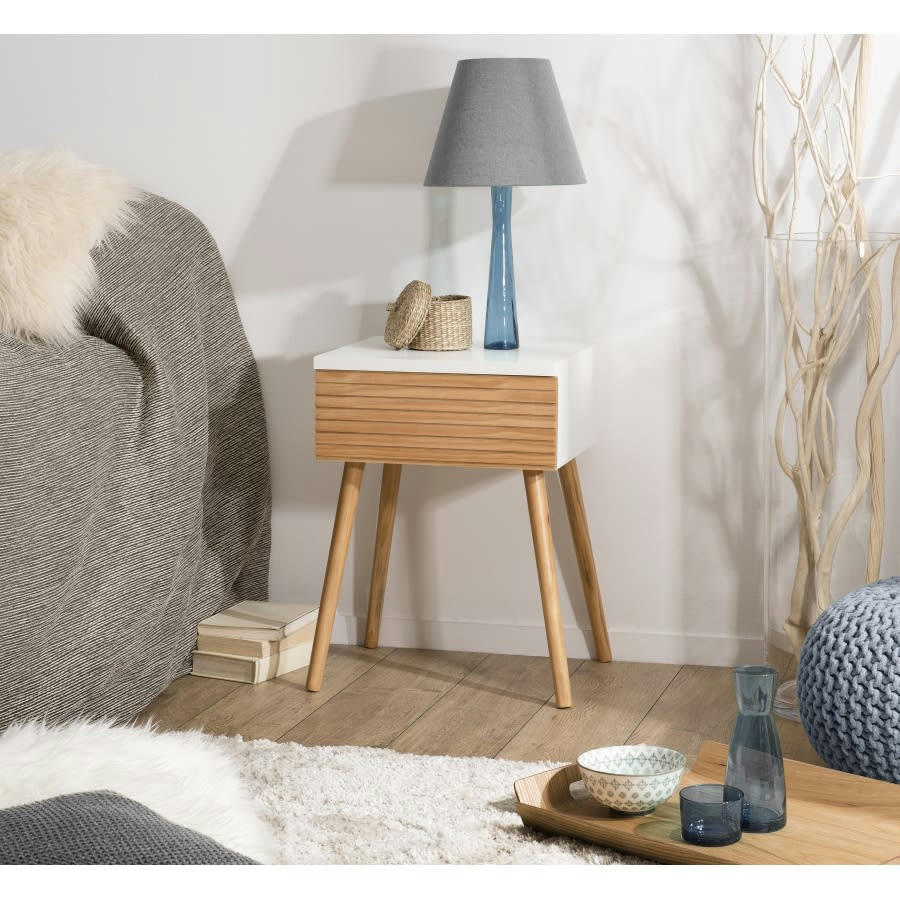 ISIDORE - Chevet 1 tiroir en bois clair et blanc