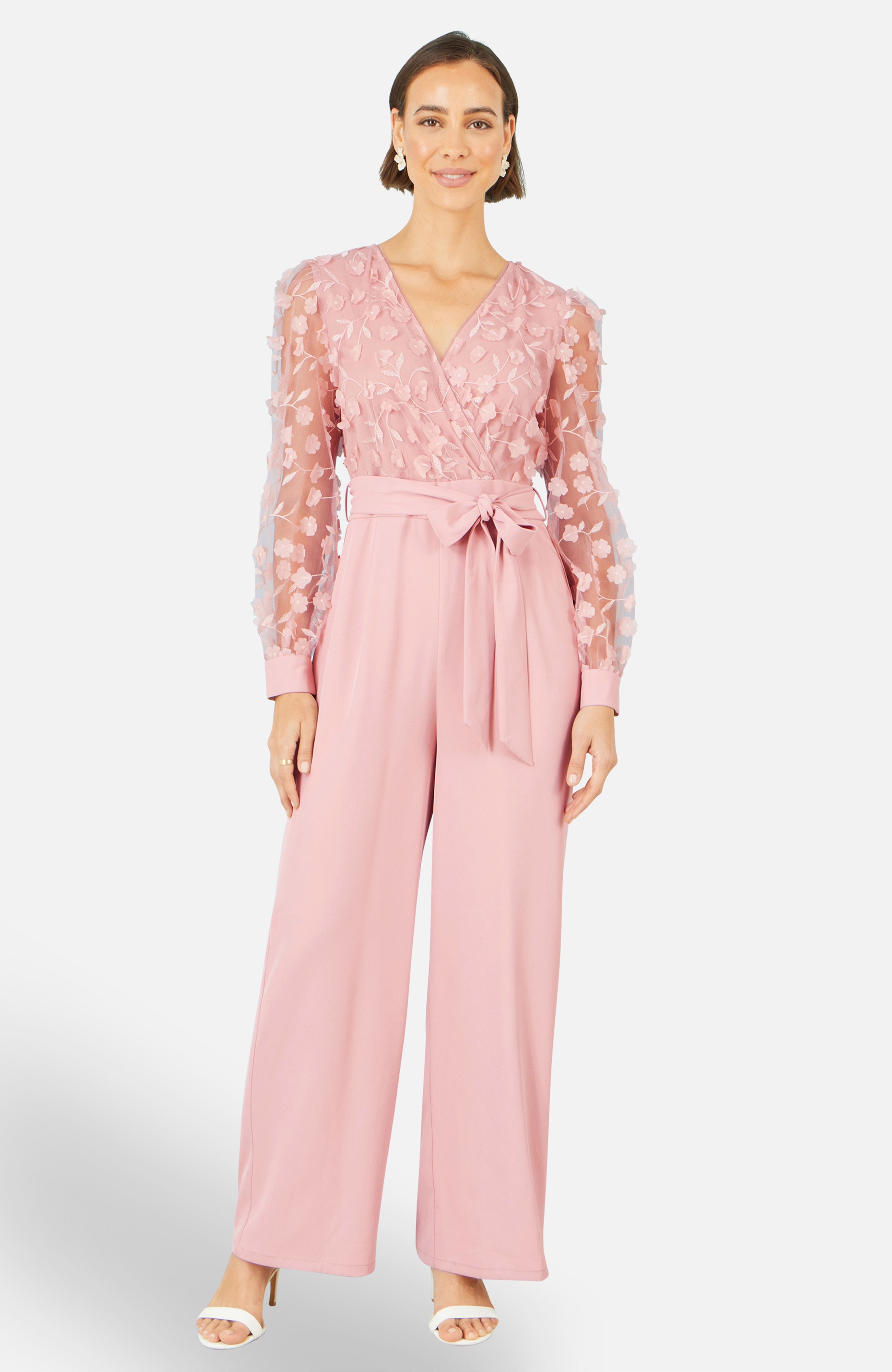 Yumi Pink Flower Applique Jumpsuit