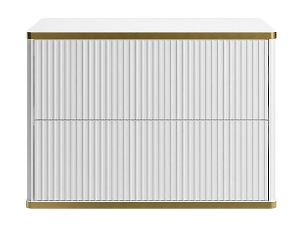 Meuble sous vasque suspendu strié liseré doré - Blanc - L80 cm - KELIZA