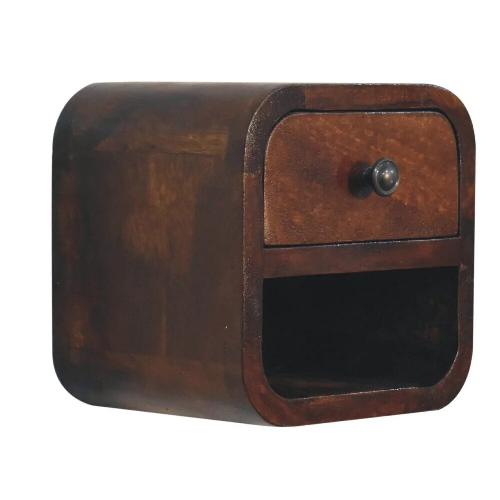 Artisan Furniture Solid Wood Extra Mini Curved Chestnut Bedside with Open Slot, Brown