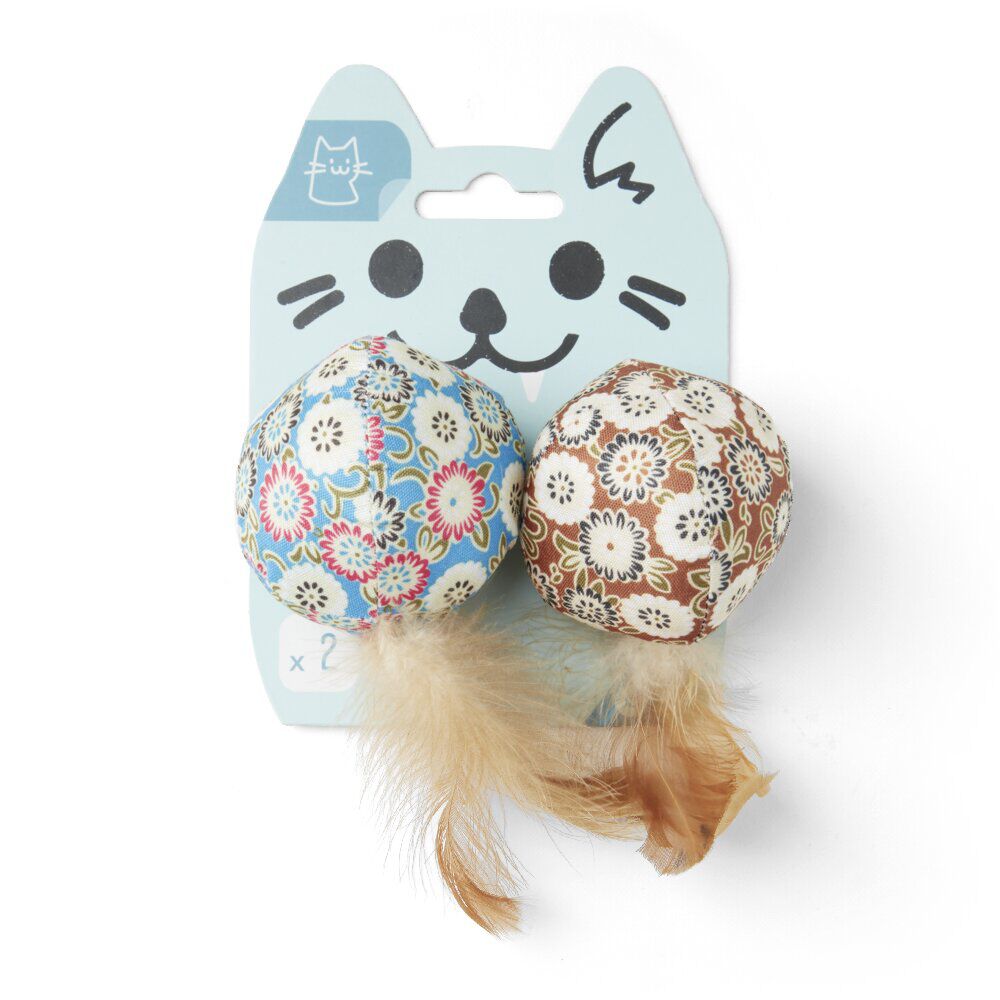 Jouet pour chat balle avec plumes en plastique L.14cm