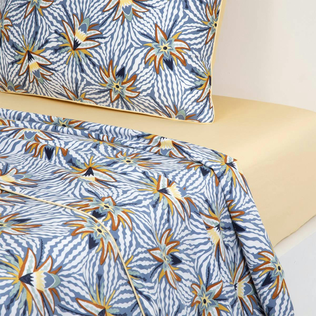 POSIDONIE - Drap plat en satin de coton lavé bleu 270 x 300 cm