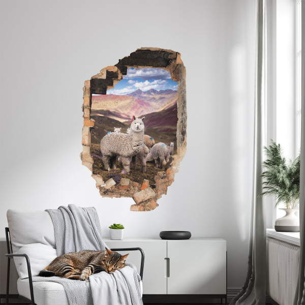 Efekt dziury w ścianie alpaki góry naklejka 3D 53x80