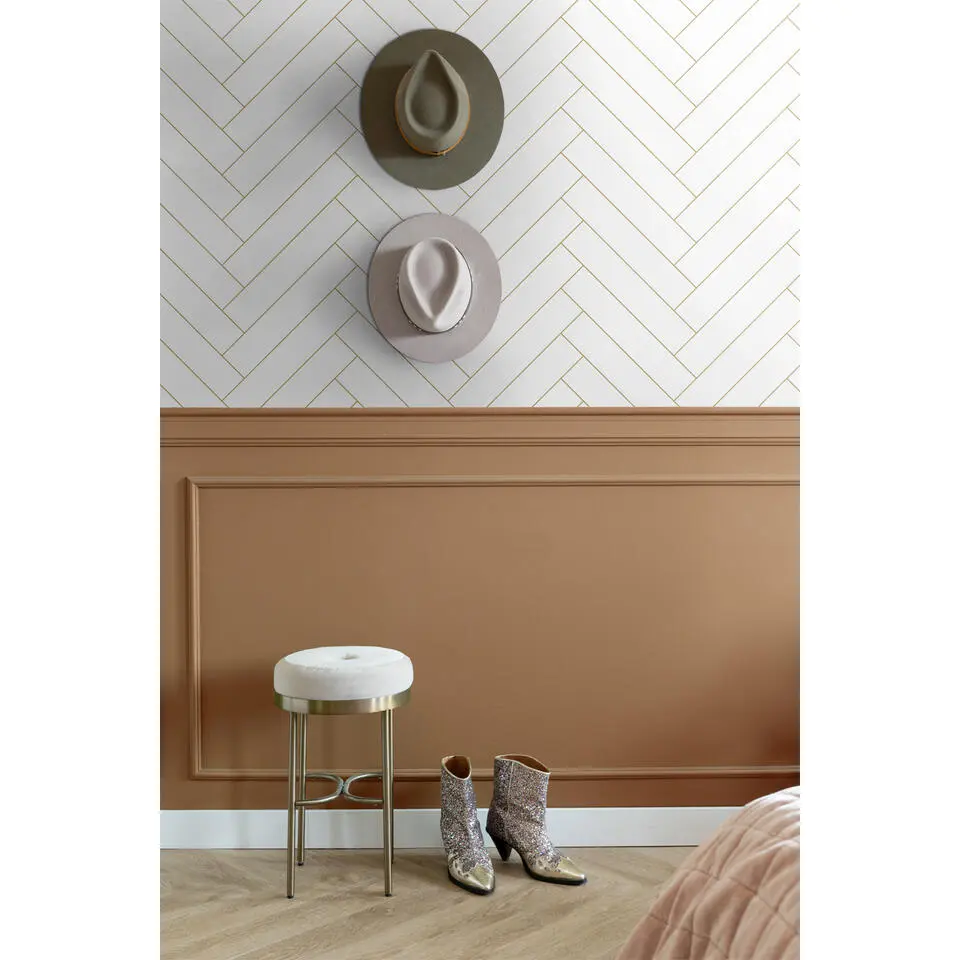 ESTAhome behang visgraat-motief wit en goud - 53 cm x 10.05 m