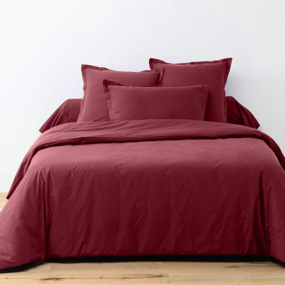 - Parure de lit 2 places coton unie rouge cerise 240x260 cm