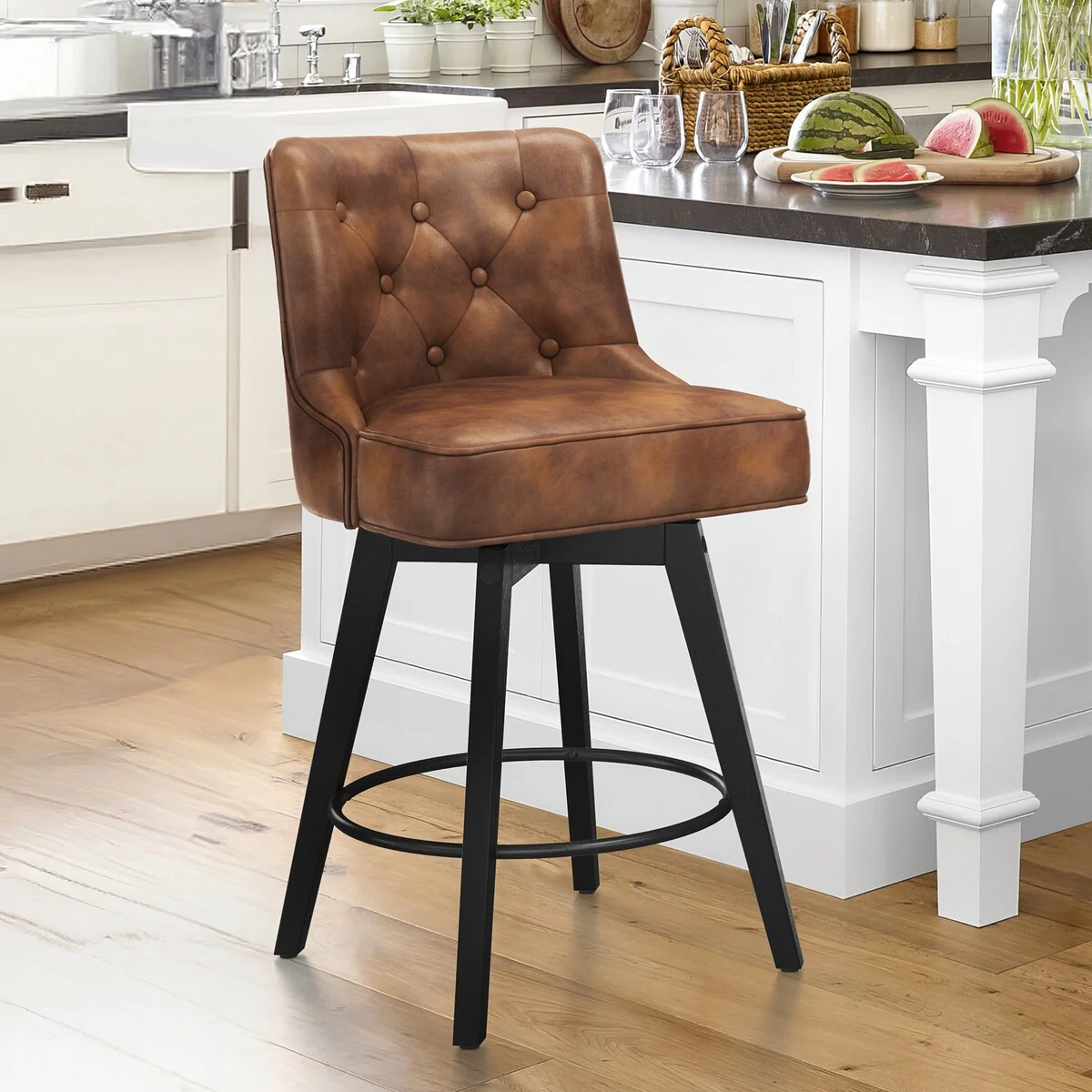 Modern 26 in. Barstool Counter Height Stool Upholstered Swivel Bar Stool with Back