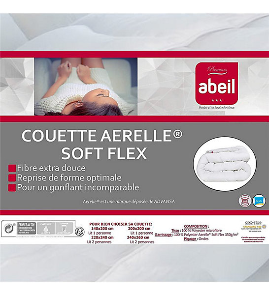 Couette de lit premium tempérée 350g blanc Aerelle soft flex ABEIL Dimension - 200x200