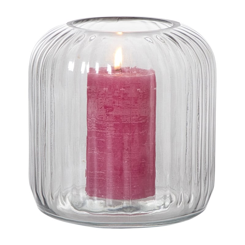 Windlicht ribbel middel - grijs - &Oslash;17.7x17.7 cm