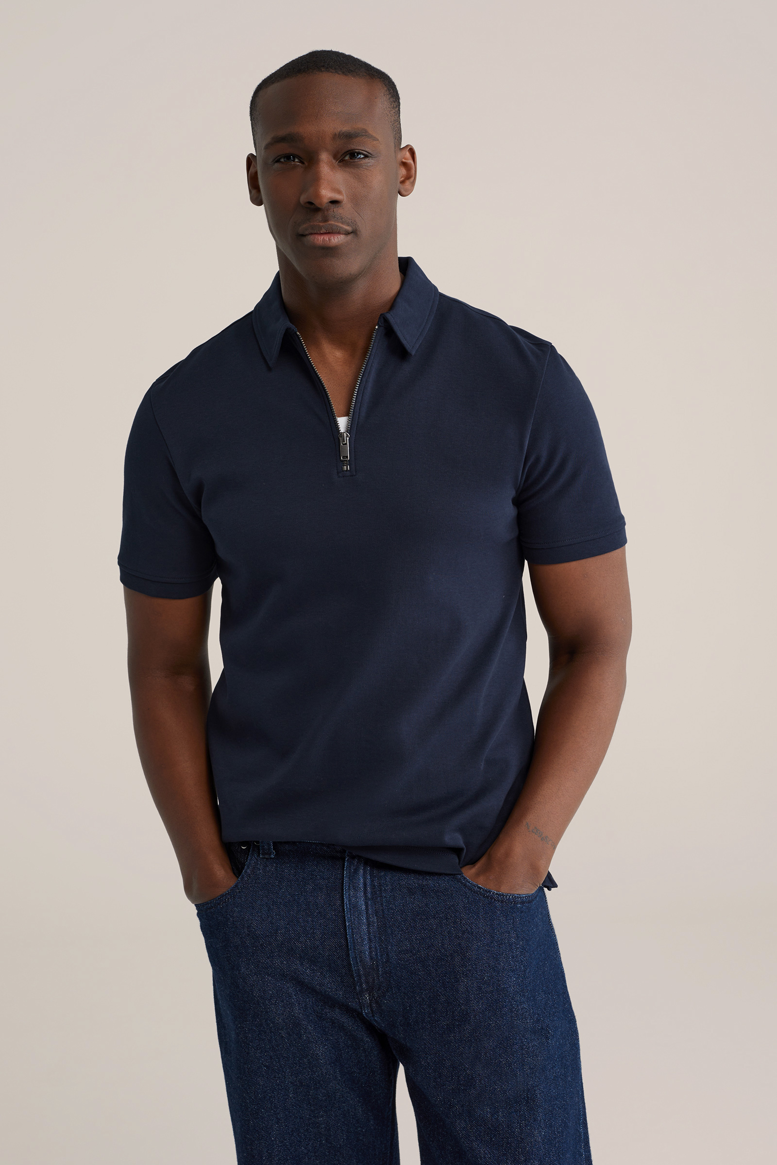 Heren slim fit polo met quarter-zip
