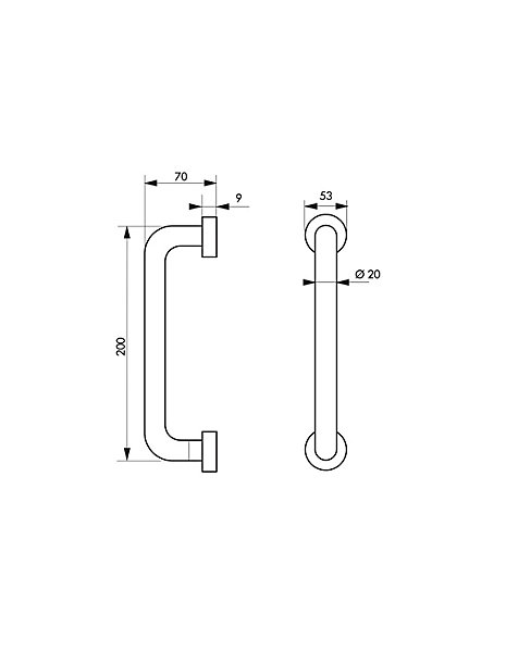 Barre droite de maintien, inox 304, longueur 200mm, diamètre 19mm, finition inox brossé - THIRARD